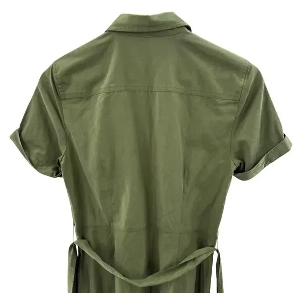 NWT J. Crew Mercantile Button Up Utility Shirt Dress in Deep Moss Green Size 2 - Picture 6 of 12